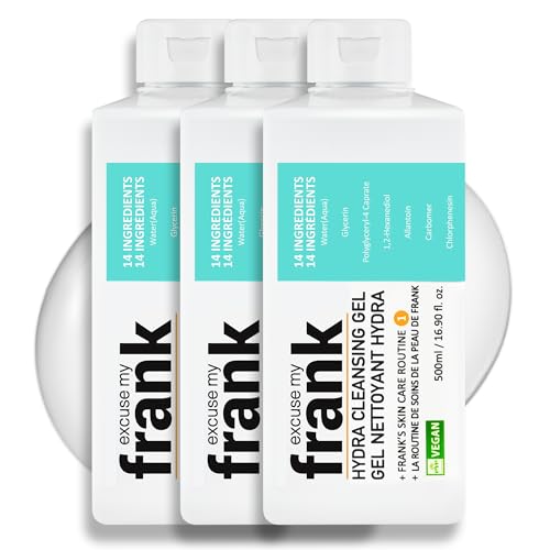 Excuse My Frank Hydra Cleansing Gel ? Hydrating Facial Cleanser for Men & Women, Korean Skincare, Daily Face Wash for Sensitive Skin, Vegan & Cruelty-Free (3 Pack)