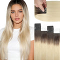 Platinum Blonde Hair Extensions 16 Inch Human Hair Tape-In with Dark Roots - Variation R#2/60A