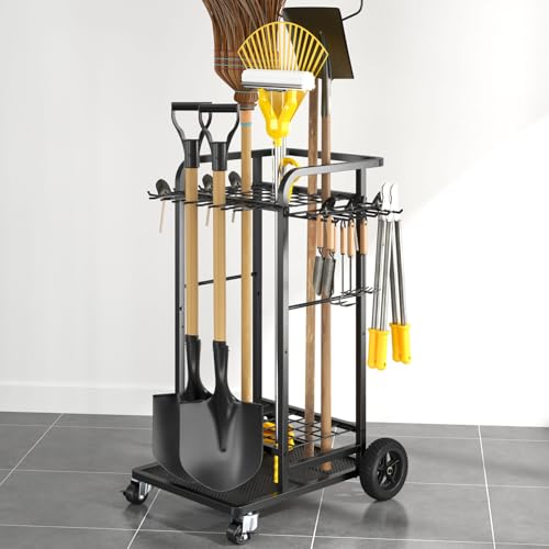 Garden Tool Organizer Cart with Large Wheels & 3-Tier Storage for Garage