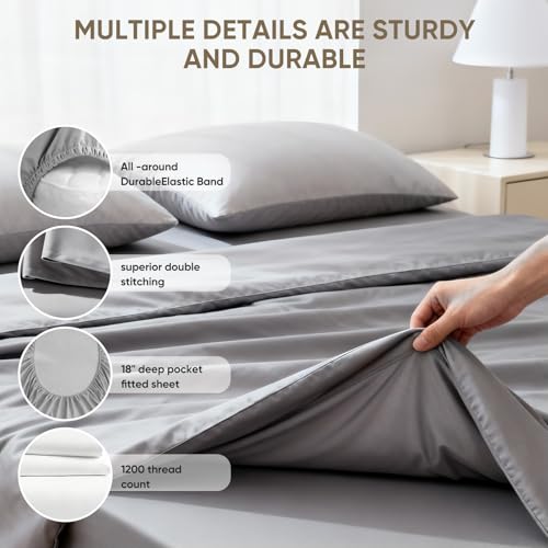 Gray Queen 1200-Thread Count Egyptian Cotton Bed Sheet Set with Deep Pockets