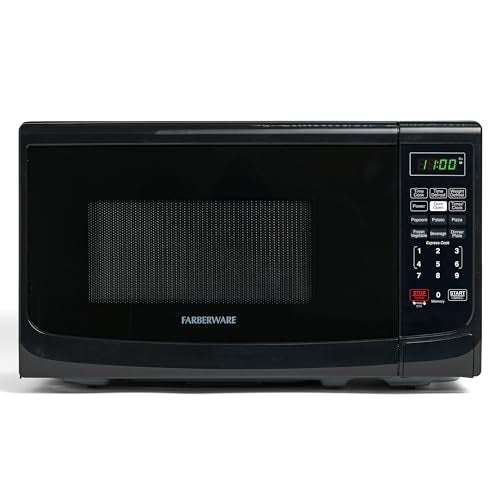 Farberware 0.7 Cu Ft Countertop Microwave Oven - 700W, Auto Cook, Defrost, Child Lock - Black