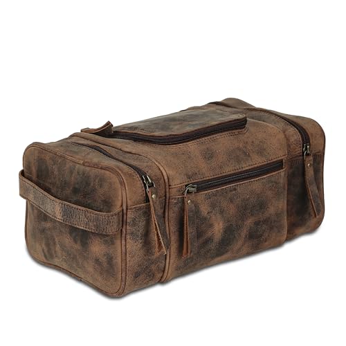 KomalC Extra-Large Leather Toiletry Bag for Men & Women ? Luxury Travel Dopp Kit with Multi-Compartment Storage, Waterproof Lining & Premium YKK Zippers ? Unisex Toiletry & Cosmetic Organizer