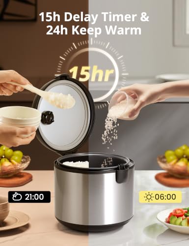 10-Cup Uncooked Rice Cooker with 6 Functions & Nonstick Pot - 14 Presets