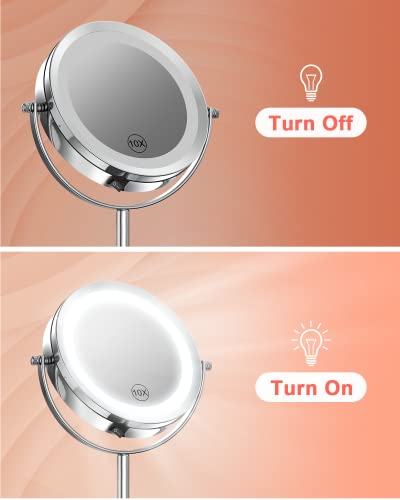 Silver 10X Magnifying LED Makeup Mirror - 7-Inch Double Sided Standing Vanity Mirror