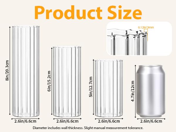 Trxvxo 24 Pcs Ribbed Glass Vases & Hurricane Holders - 2.5" Wide, 5/6/8" Heights