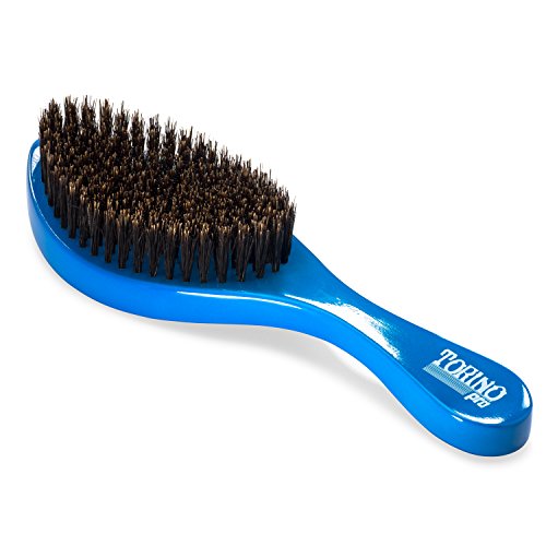 Torino Pro Wave Brushes by Brush King - Medium Curve Waves Brush #350 - Blue, Boar Bristles, Oval, for 360 Waves Hair Care