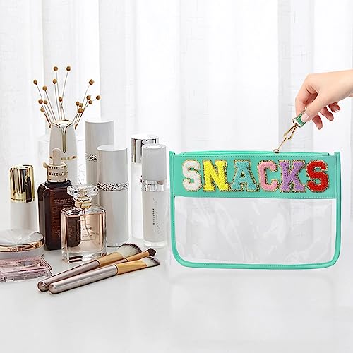 Clear Pouch Glitter Letter Zipper Pouch Clear Makeup Bags for Travel Small Snacks Bag Preppy Cosmetic Stuff Bag for Women (Snacks Blue)
