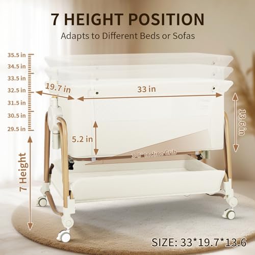 Suihuooo 4-in-1 Baby Bassinet with Mosquito Net - Cream White Portable Bedside Sleeper & Travel Cradle