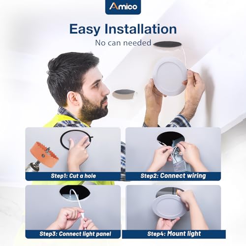 Amico 12 Pack 8-Inch White LED Recessed Canless Downlights with 5 CCT Options