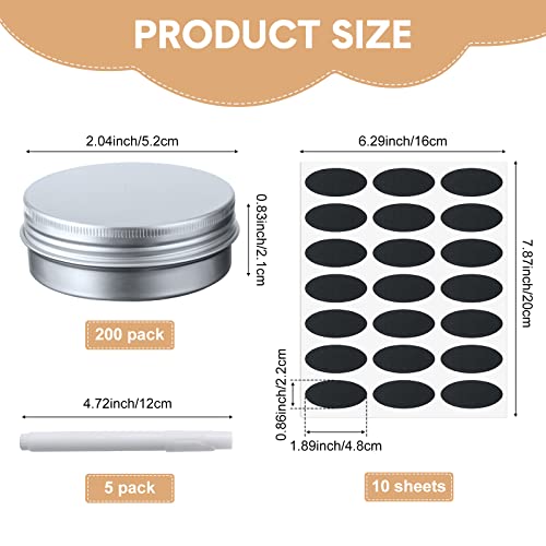 200 Pack Silver 1 oz Metal Tins with Lids for Cosmetics & DIY Projects - Includes Markers & Labels