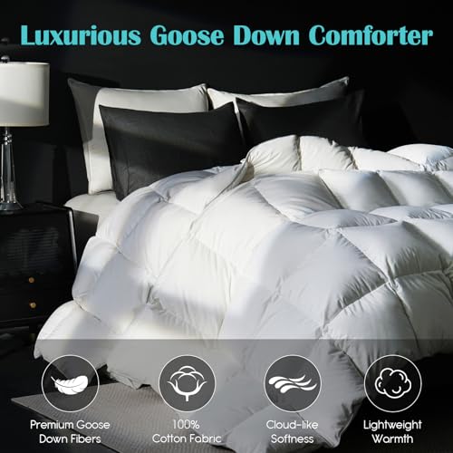 California King Goose Feather Down Fiber Comforter - White, Hotel-Grade Luxury