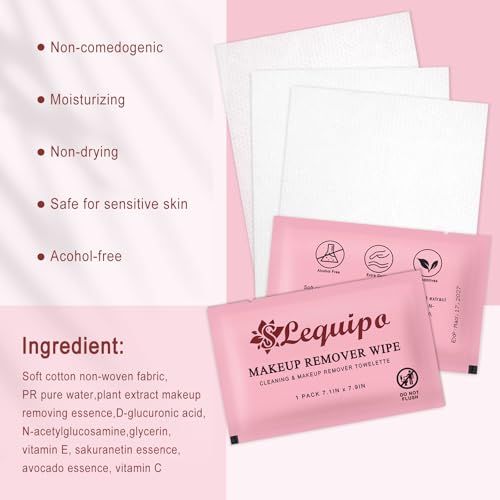 100 pcs Makeup Remover Wipes Individually Wrapped, Single Use Travel Makeup Remover Cloth for Face (PINK)