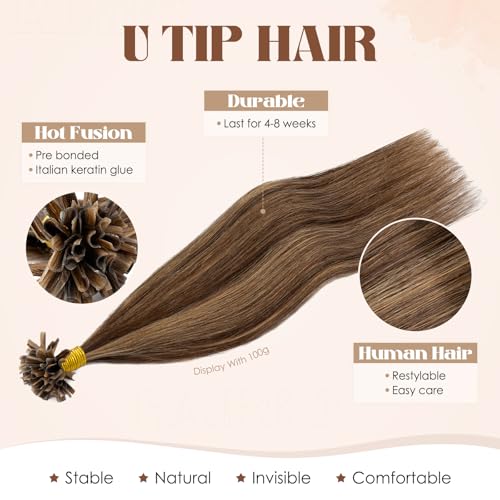 Hairro U Tip Hair Extensions 16 Inch Medium Brown & Dark Blonde 25g 25 Strands