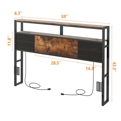 Queen Size Headboard with Charging Station & LED Light - Easy Assembly