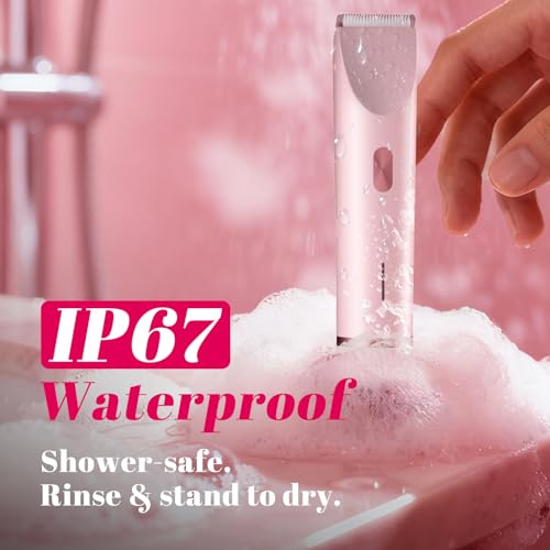 Bikini Trimmer Electric Razors for Women, Personal Shaver for Pubic Hair, Bikini Line, Legs, Underarms & Face, USB-C Rechargeable, Gentle on Sensitive Skin, Rinsable, Gift, Petal Pink