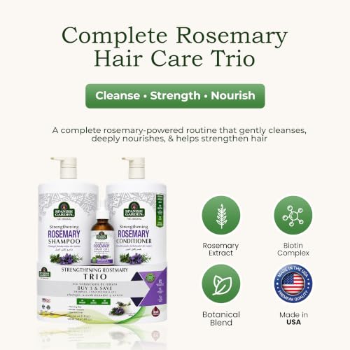 Spanish Garden Rosemary Hair Strengthening Shampoo & Conditioner Set with Nourishing Hair Oil for All Hair Types