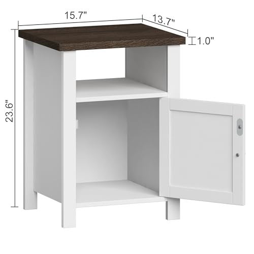 White Farmhouse Nightstands with Storage - Vintage Rustic End Tables