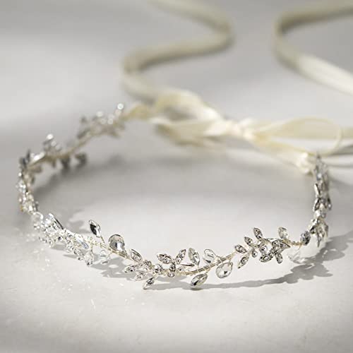 Bridal Headband with Rhinestones and Crystals for Wedding, Bridesmaid, Flower Girl - Silver