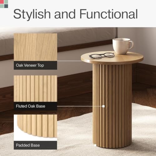 Stead Round Fluted Oak Side Table - Compact Modern Accent Piece