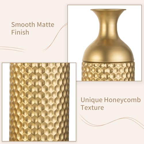 Gold Tall Floor Vase Set - 27in Decorative Metal Vases with Honeycomb Texture, 3-Piece