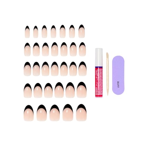 KISS CORE French French Tip Press On Nails, Full of Fun, Black, Medium, 32 Count