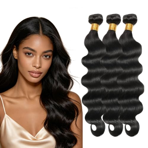 EclatWigs Body Wave Human Hair Extensions 3 Bundles 16-30 Inch Natural Black