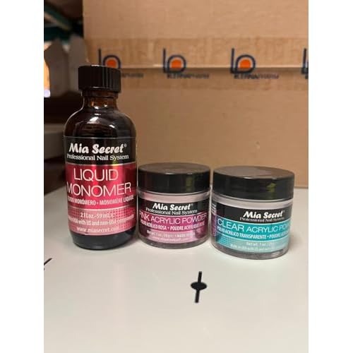Mia Secret SECRET 2oz LIQUID MONOMER + 1oz CLEAR + 1oz PINK ACRYLIC POWDER NAIL ART