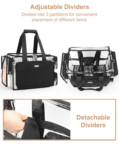 Extra Large Clear Makeup Organizer Bag with Dividers & Shoulder Strap - Professional Cosmetic Travel Tote