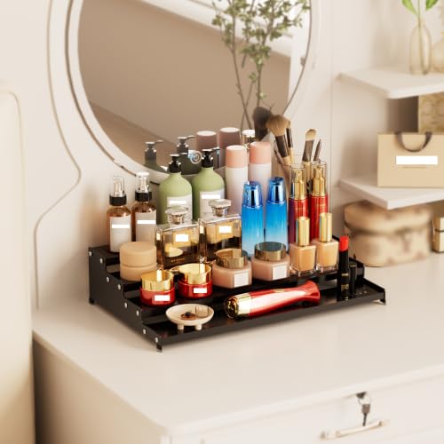 Black 4-Tier Expandable Step Shelf Storage Rack - Stable Non-Slip Display Organizer (2 Pack) with Holes