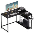 Black 43-Inch Reversible L-Shaped Computer Desk with Storage Shelves - Small Space Home Office