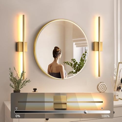 Gold Wall Sconces Set of Two - 28 Inch LED Dimmable Wall Lighting