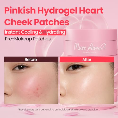 Hydrogel Heart Cheek Patches - Pinkish Hydrating Pre-Makeup Masks, 30 Count