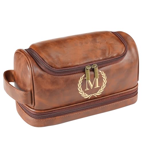 Personalized Leather Toiletry Bag for Men - Monogrammed Travel Organizer, Variation M