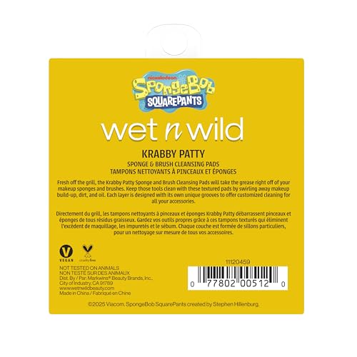 wet n wild SpongeBob Sponge & Brush Cleansing Pads, Flexible Silicone Cleaning Surface, Deep-Cleans All Brush Sizes ? Krabby Patty