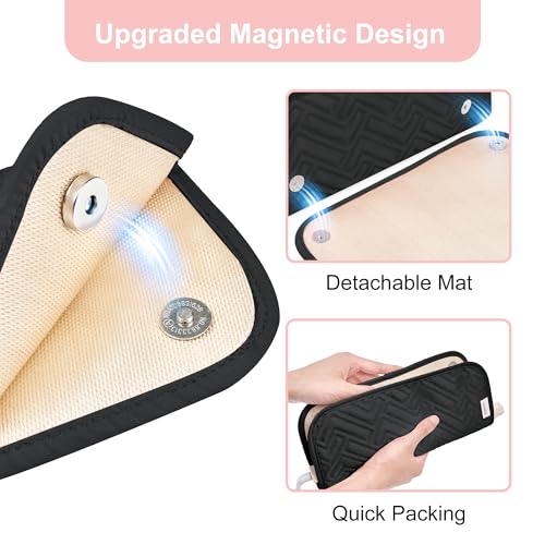 Leuded Travel Hair Tool Bag with Heat-Resistant Mat - BlackA
