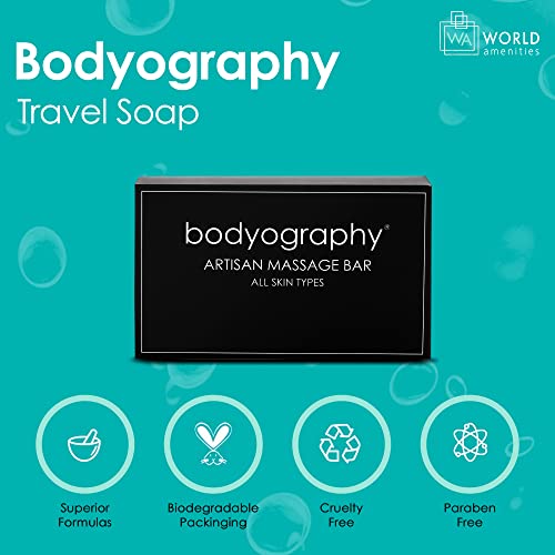 World Amenities Bodyography Travel Soap - Bulk Soap Massage Bar | 50Count, 1.4oz / 40g | Lavender Peppermint - Travel Size Toiletries