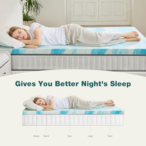 Sweetcrispy 4-Inch Queen Memory Foam Mattress Topper Cooling Pad - Blue