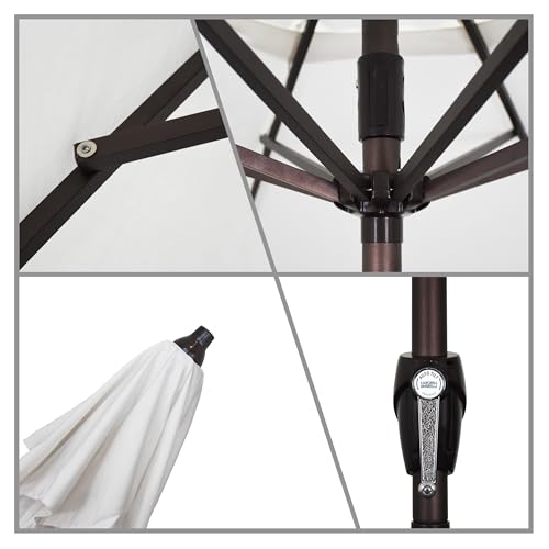California Umbrella 9' Round Aluminum Patio Umbrella with White Olefin Fabric, Auto Tilt & Crank Lift - White