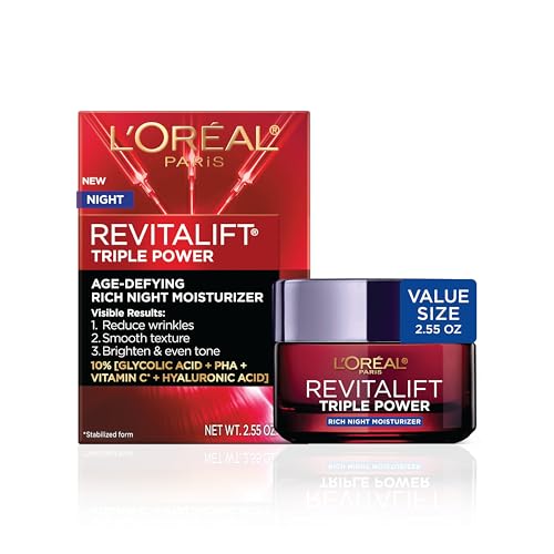 Revitalift Triple Power Night Cream - Anti-Aging Moisturizer with Glycolic Acid & Hyaluronic Acid, 2.55 oz
