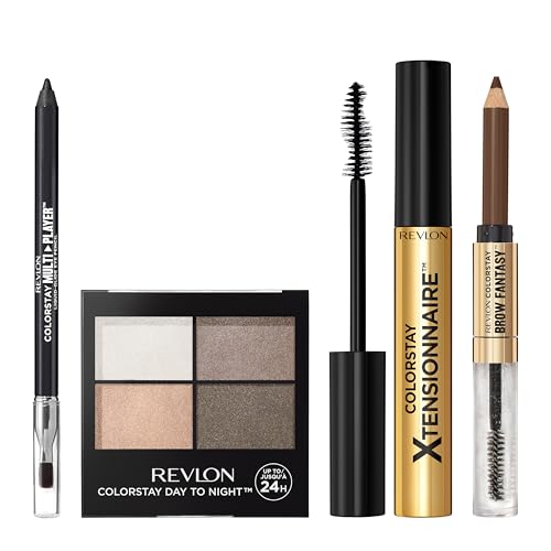 REVLON Moonlit Smokeshow Bundle as featured in Christian Siriano¡¯s NYFW show, ColorStay Eyeshadow Quad, Multiplayer Eye Pencil, Xtensionnaire Mascara, and Brow Fantasy, Pack of 4