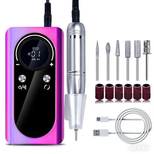 Nail Drill, Wireless Electric Rechargeable Manicure Machine, Suitable for Removing Gel Nails. Professional Manicure polishing kit, Suitable for use in Salons and at Home. Purple Color