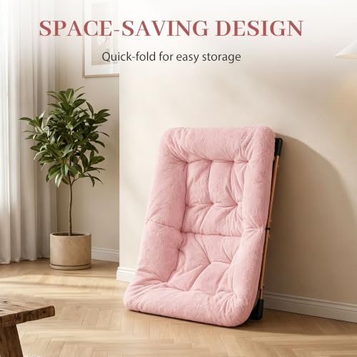 Pink Oversized Saucer Chair with Ottoman - Faux Fur Lounge Chair for Adults