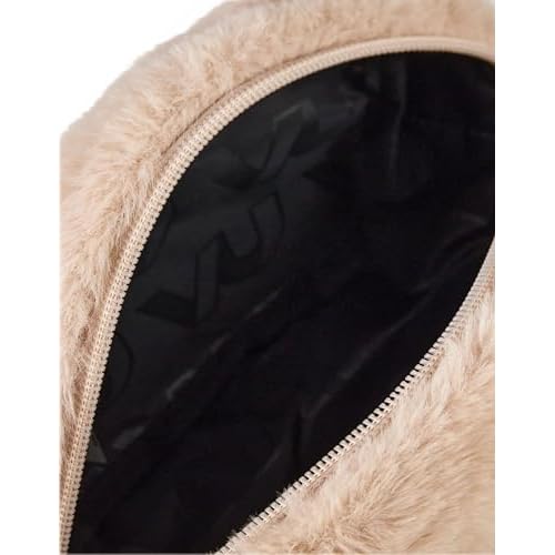 Pusheen Womens Fluffy Makeup Bag | Ladies All Over Fur with Embroidered Logo in Tan | Classic Logo Zip Cosmetic Storage Bag
