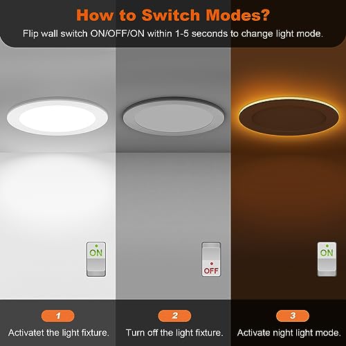ZYC 4 Inch LED Recessed Downlights 6 Pack, Dimmable Ultra-Thin Ceiling Lights with Night Light, 2700K-6000K, 800LM, Gold