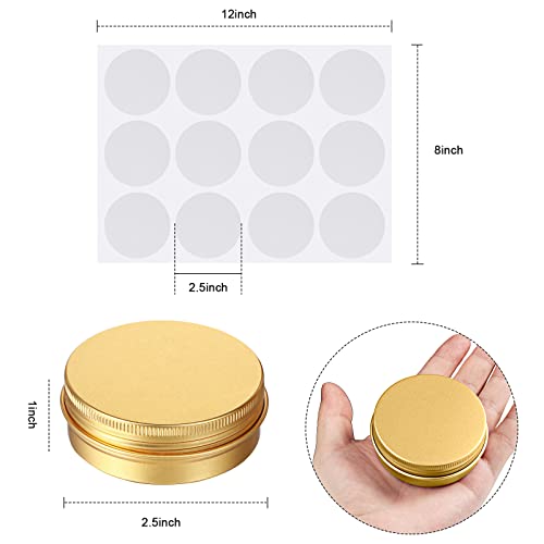 Patelai 2 oz 120 Pcs Metal Round Tins Salve Tins with Screw Lid Metal Jars Aluminum Cans Containers 20 Sheets Stickers for Candle Making Salve Spice Candies Balms(Gold)