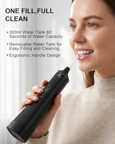 Water Flosser with 300ml Large Tank - 5 Modes, Cordless Oral Irrigator, High-Pressure Dental Cleaner Black