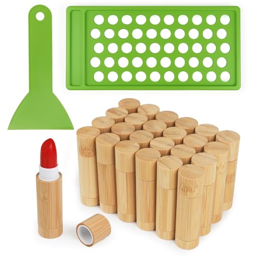 Starry 24 Pcs 5g Bamboo Empty Lip Balm Tubes with Filling Tray & Spatula Leak Free DIY Natural Lip Balm Making Kit