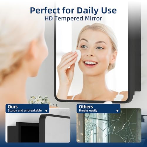 YTSMIR Black 14x18 Inch Bathroom Medicine Cabinet with Mirror – Wall Mount/Recessed Metal Framed Storage