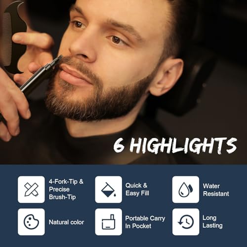 Beard Pencil Filler for Men Black - Beard Pen With Beard Brush & Comb, Barber Pencil Dual-Head, Sweat-Proof & Waterproof Beard Filler Grooming Kit for Men, Gifts for Men (Black)