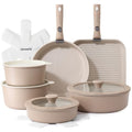 SENSARTE 17-Piece Ceramic Non-Stick Cookware Set Almond Beige with Removable Handles